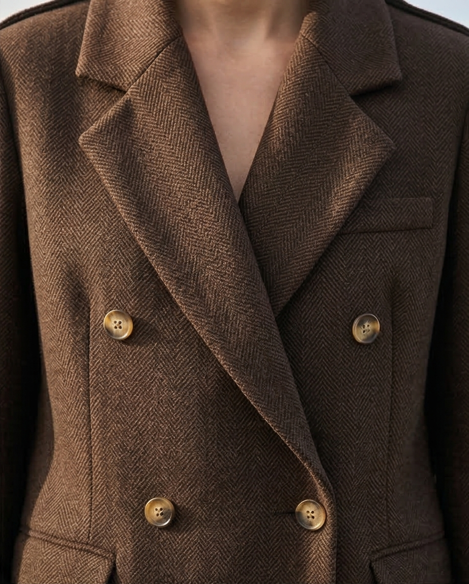 Herringbone Twill Double Breasted Coat