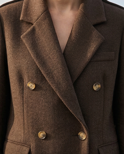 Herringbone Twill Double Breasted Coat