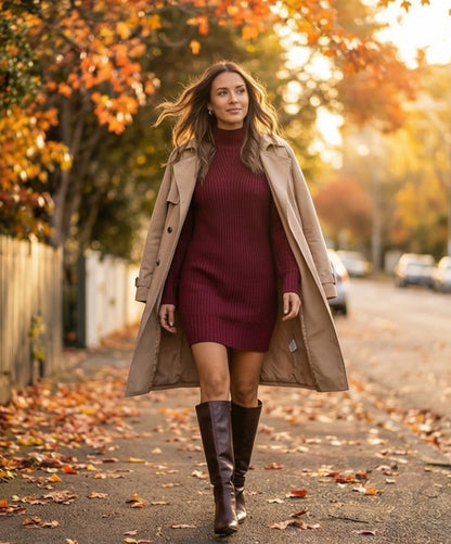 Turtleneck Raglan Sleeve Sweater Dress