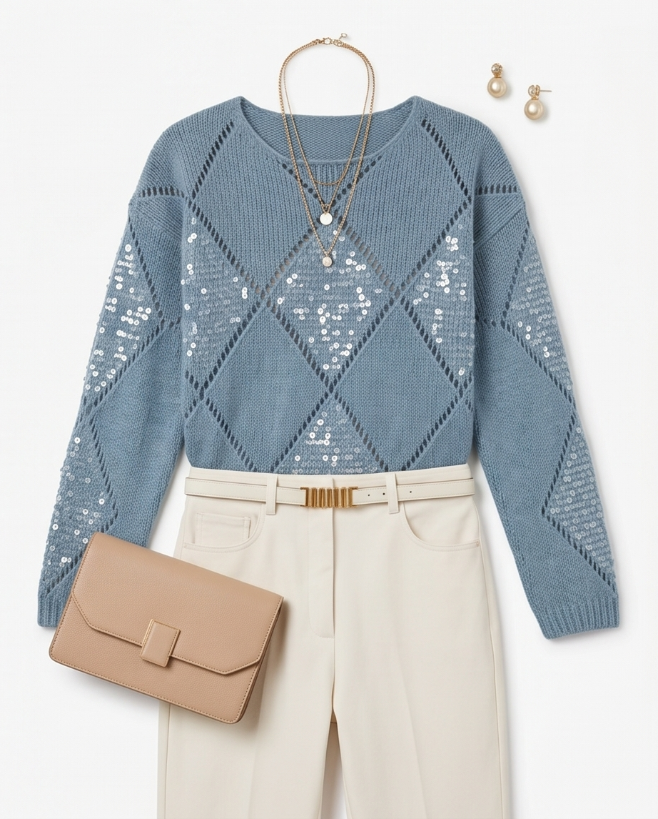 Openwork Round Neck Long Sleeve Knit Top
