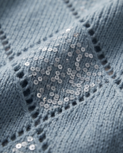 Openwork Round Neck Long Sleeve Knit Top