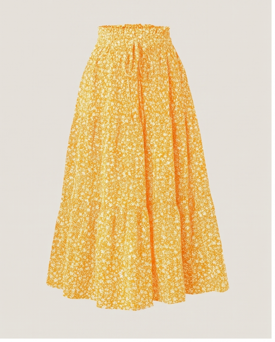 Yellow Floral Midi Skirt