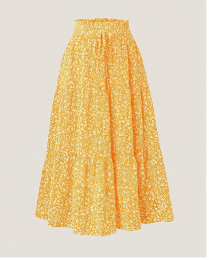 Yellow Floral Midi Skirt