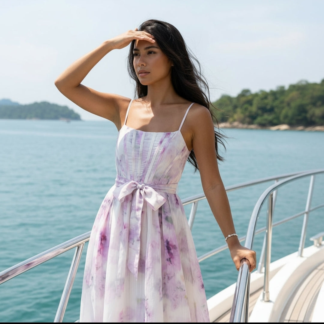Daylight Fishbone Floral Midi Dress