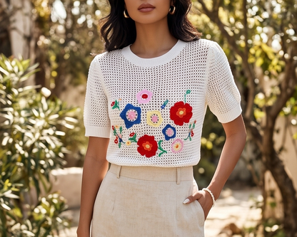 Cutout Floral Embroidered Top