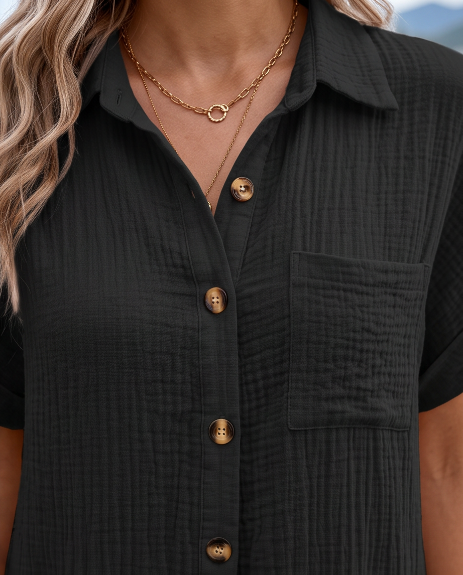 Button Down Shirt Dress with Pockets