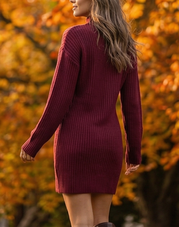 Turtleneck Raglan Sleeve Sweater Dress