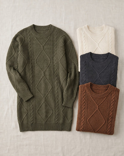 Cable-Knit Round Neck Sweater Dress