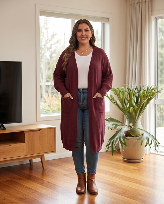 Plus Size Long Sleeve Pocketed Cardigan