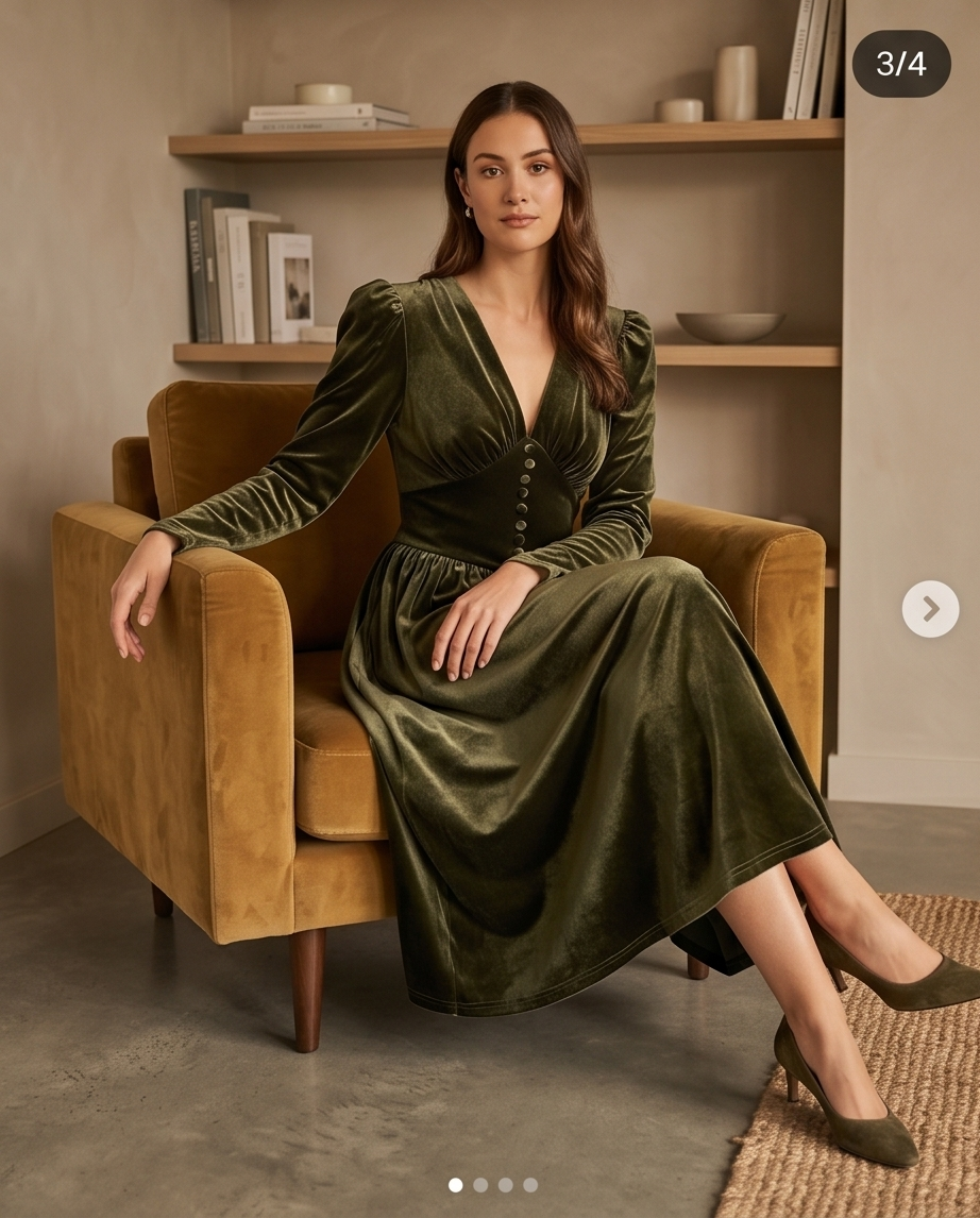 Green Velvet Midi Dress