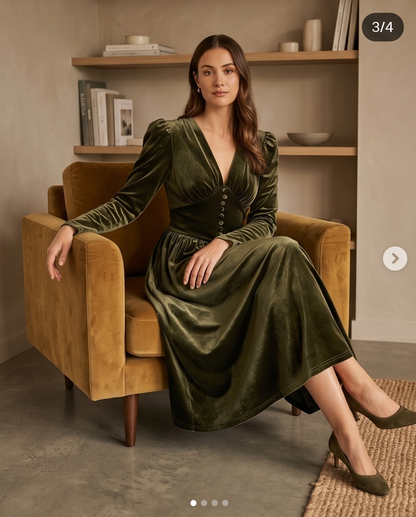 Green Velvet Midi Dress