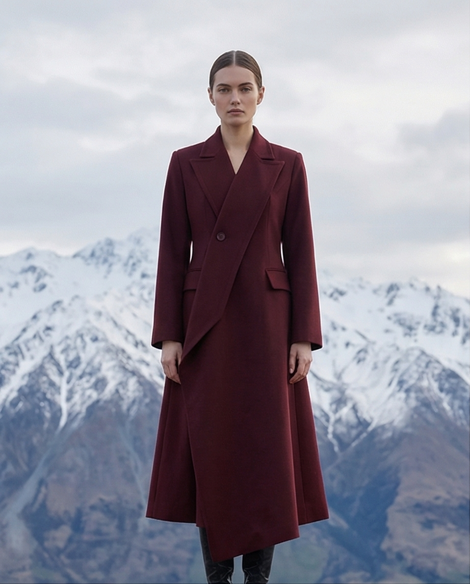 Angola Red Personality Collar Mid Length Blazer