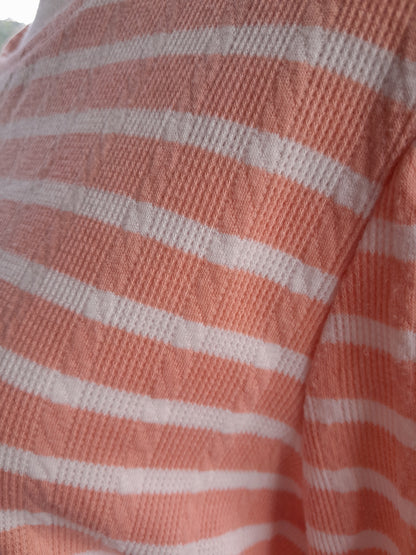 Pink&White Striped Long Sleeve Waffle Shirt, size XL