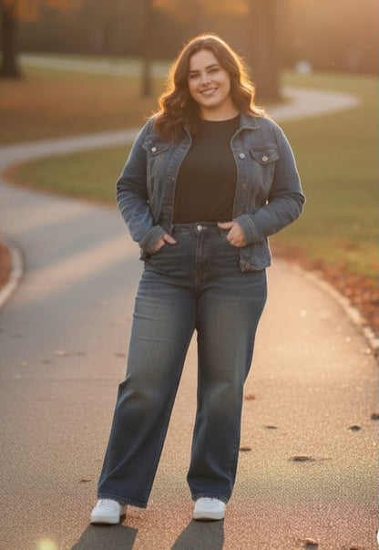Curvy Vintage Wash Wide Leg Jeans