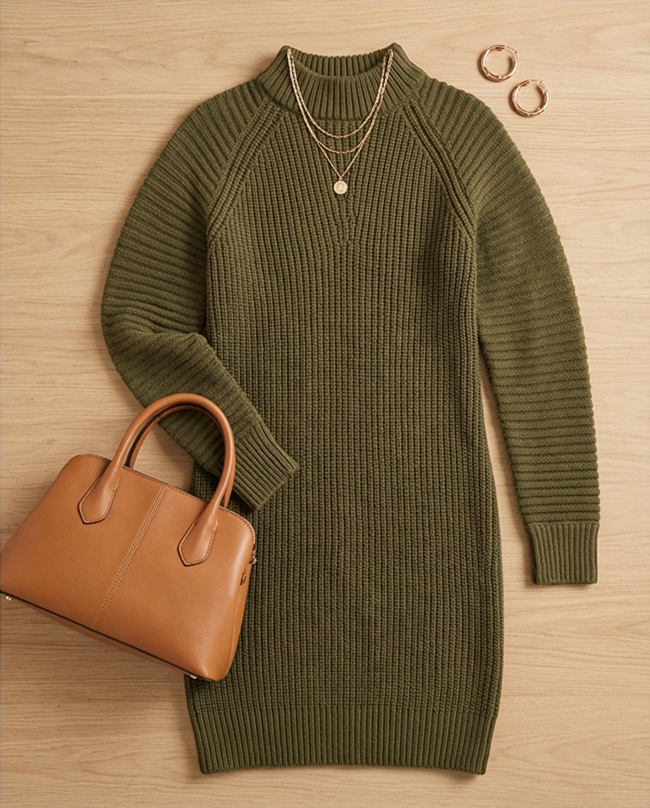 Turtleneck Raglan Sleeve Sweater Dress