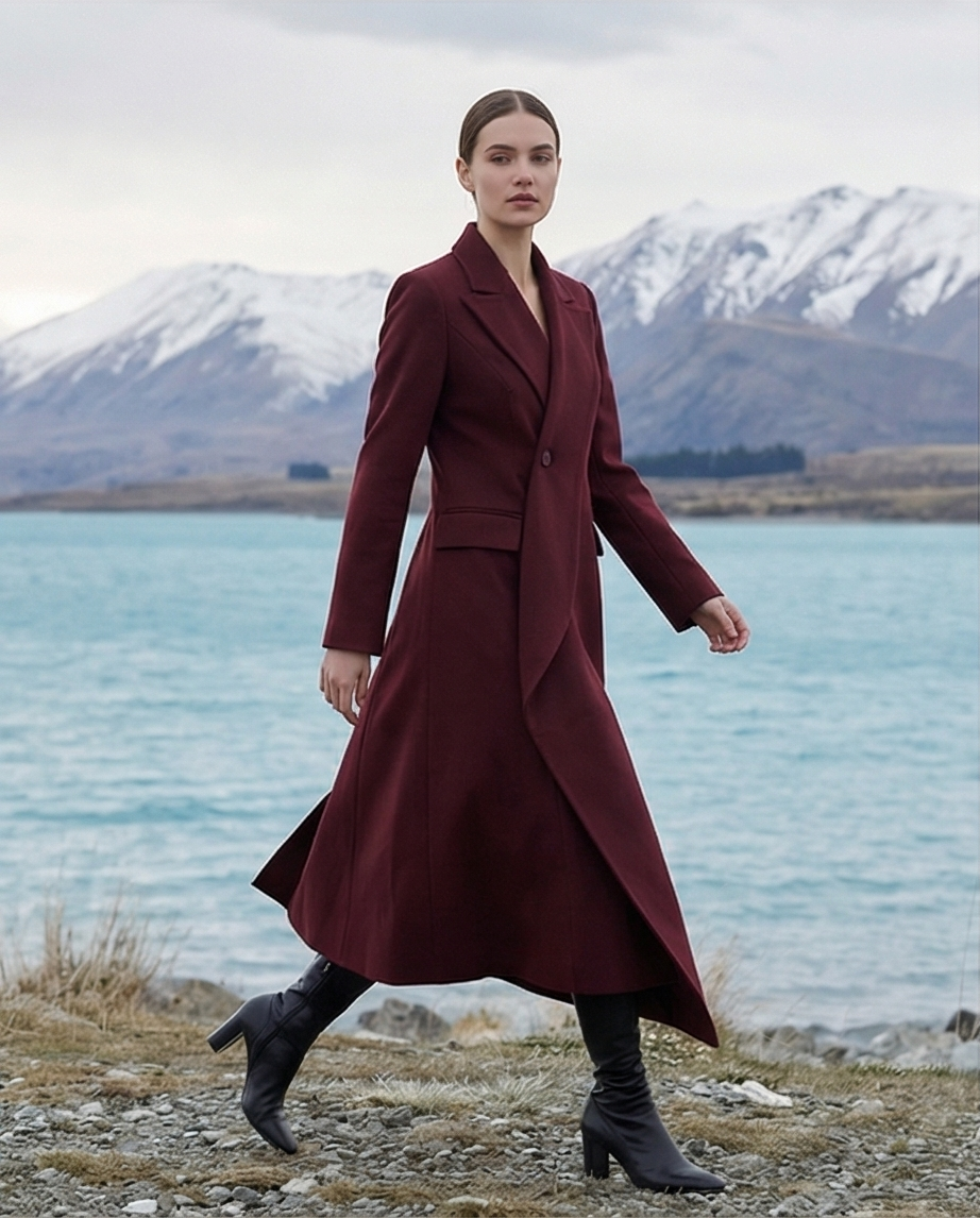 Angola Red Personality Collar Mid Length Blazer