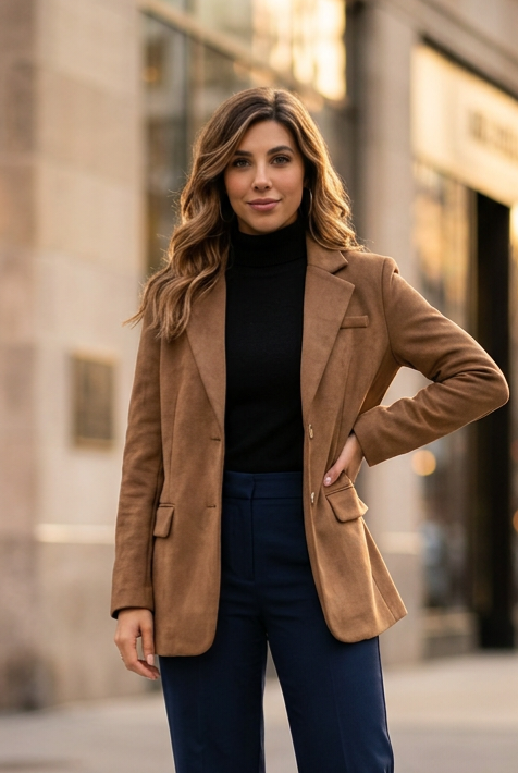 Camel Faux Suede Blazer