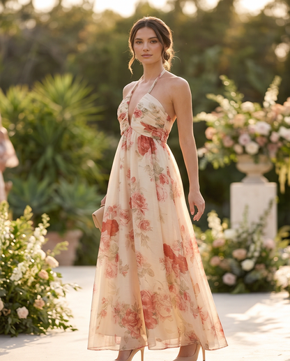 Printed Floral Halter Dress
