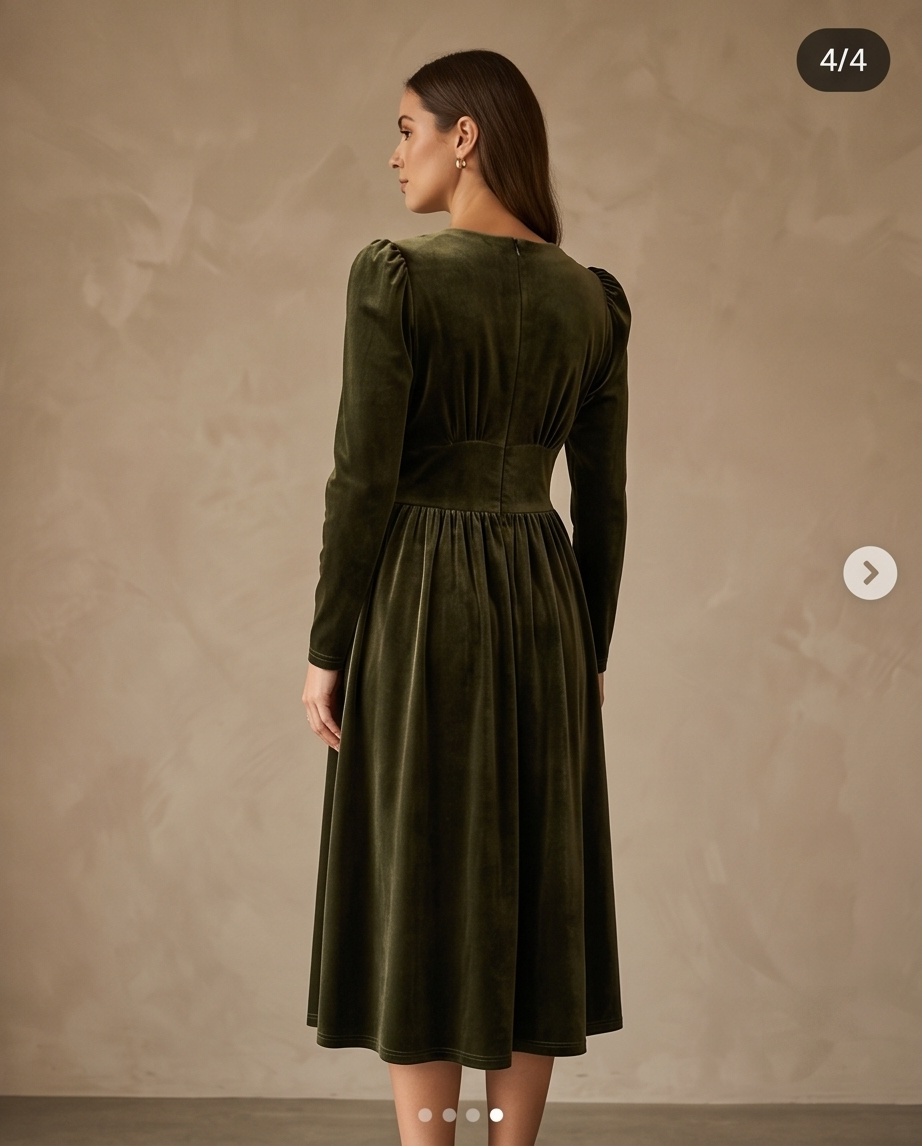 Green Velvet Midi Dress