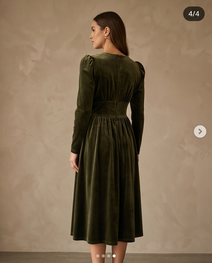 Green Velvet Midi Dress