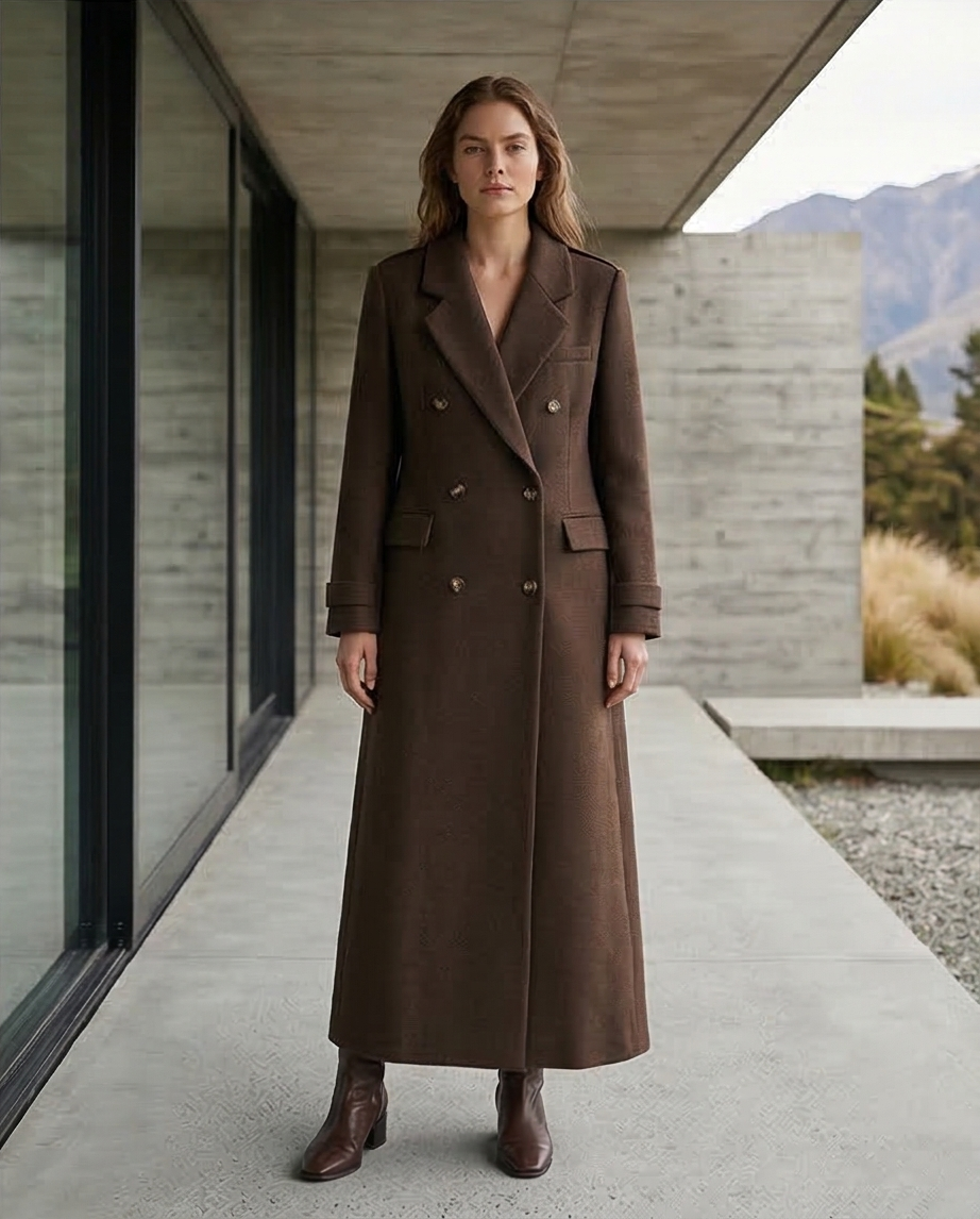 Herringbone Twill Double Breasted Coat