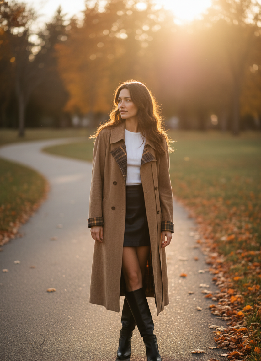 Double Sided Plaid Stitching Trench Coat