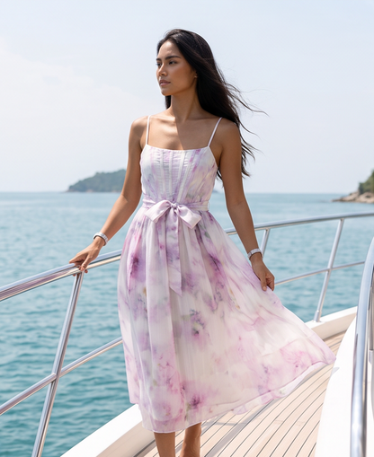Daylight Fishbone Floral Midi Dress