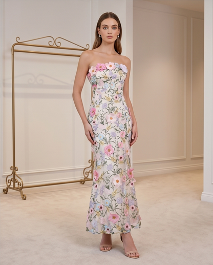 Three-Dimensional Floral Strapless Dress size XL