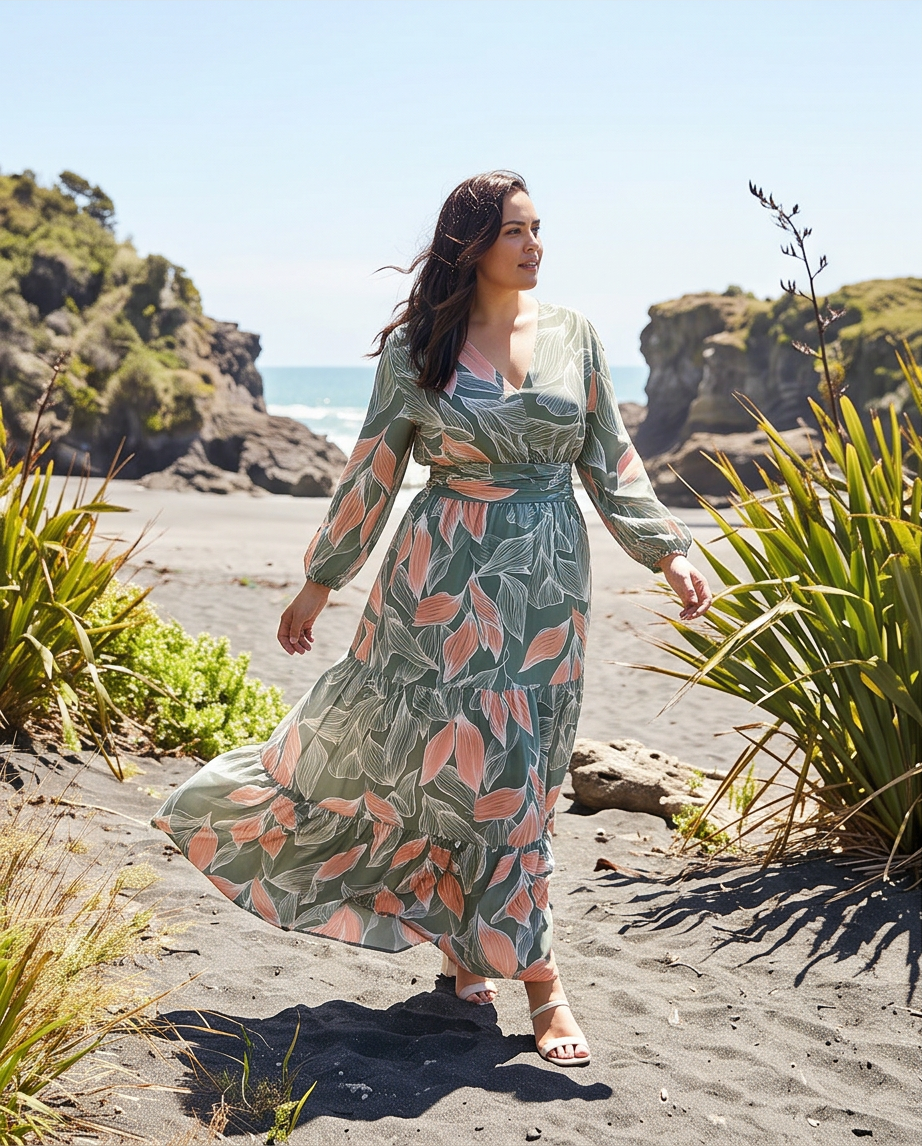 Printed Maxi Dress with Tiered Hemline size XL
