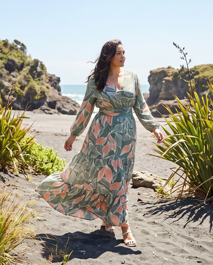 Printed Maxi Dress with Tiered Hemline size XL