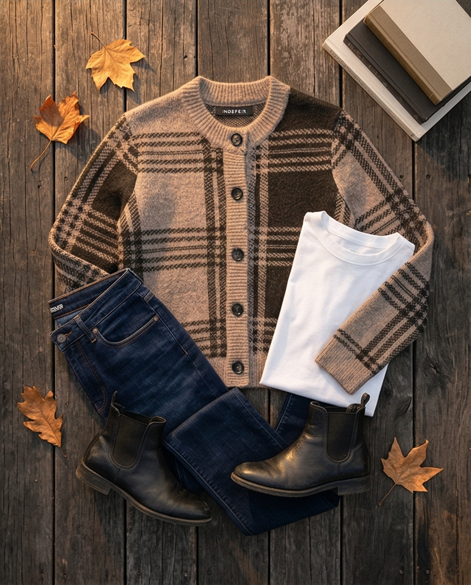 Coffee Plaid Cardigan