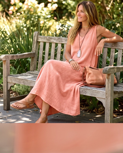 V-Neck Sleeveless Cotton Maxi Dress