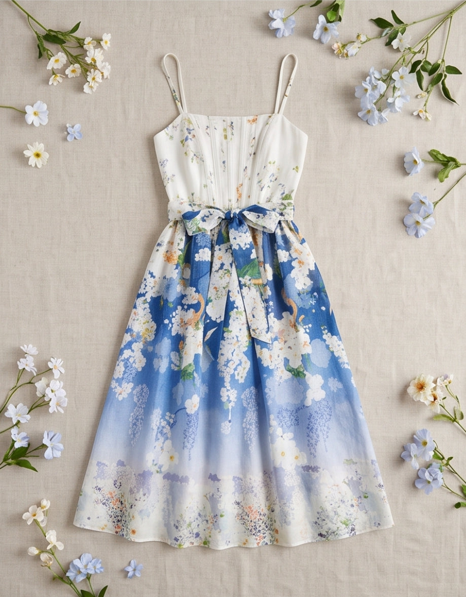 Daylight Fishbone Floral Midi Dress