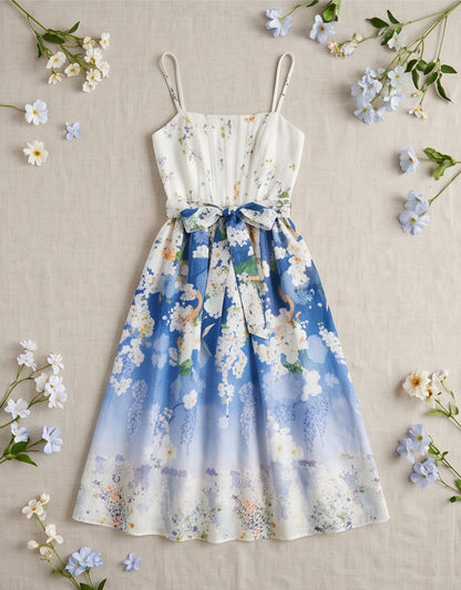 Daylight Fishbone Floral Midi Dress