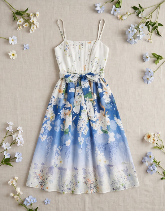Daylight Fishbone Floral Midi Dress