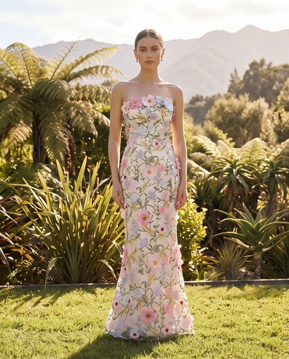 Three-Dimensional Floral Strapless Dress size XL