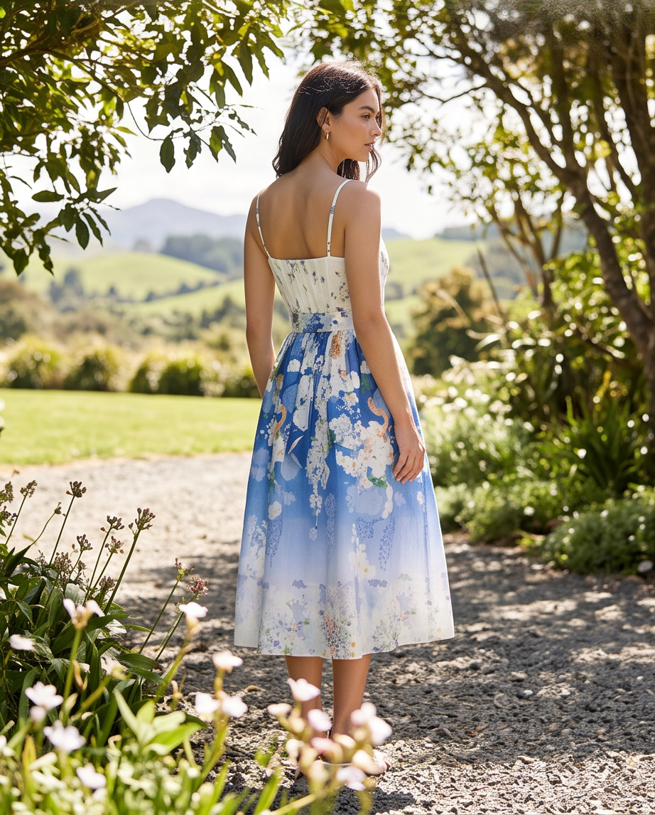 Daylight Fishbone Floral Midi Dress