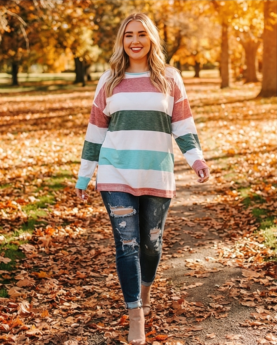 Striped Slit Long Sleeve Shirt