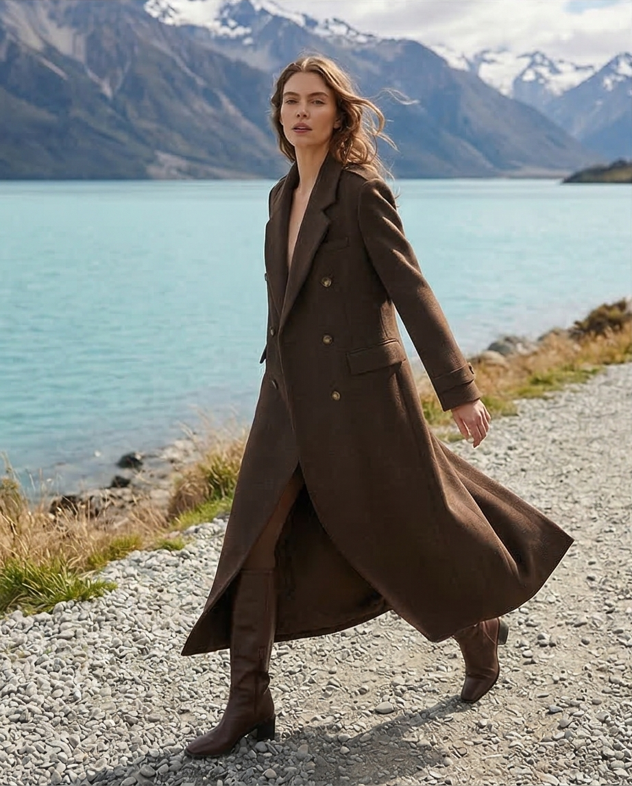 Herringbone Twill Double Breasted Coat