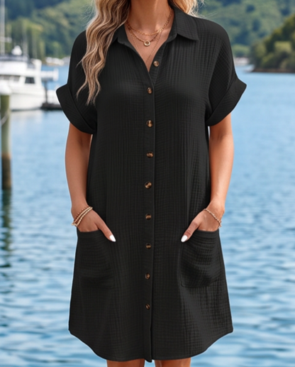 Button Down Shirt Dress with Pockets