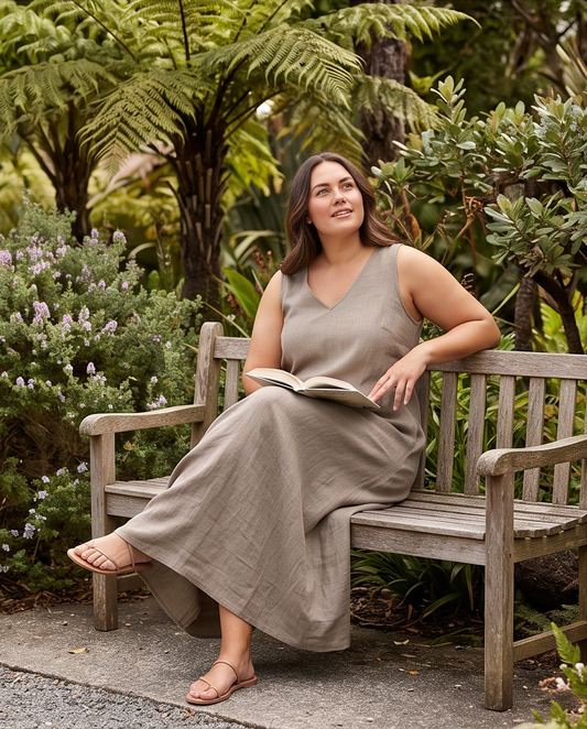 V-Neck Sleeveless Cotton Maxi Dress
