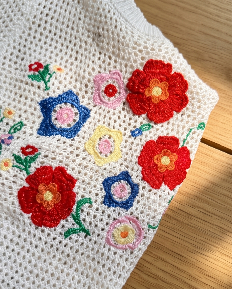 Cutout Floral Embroidered Top
