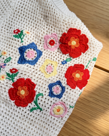 Cutout Floral Embroidered Top