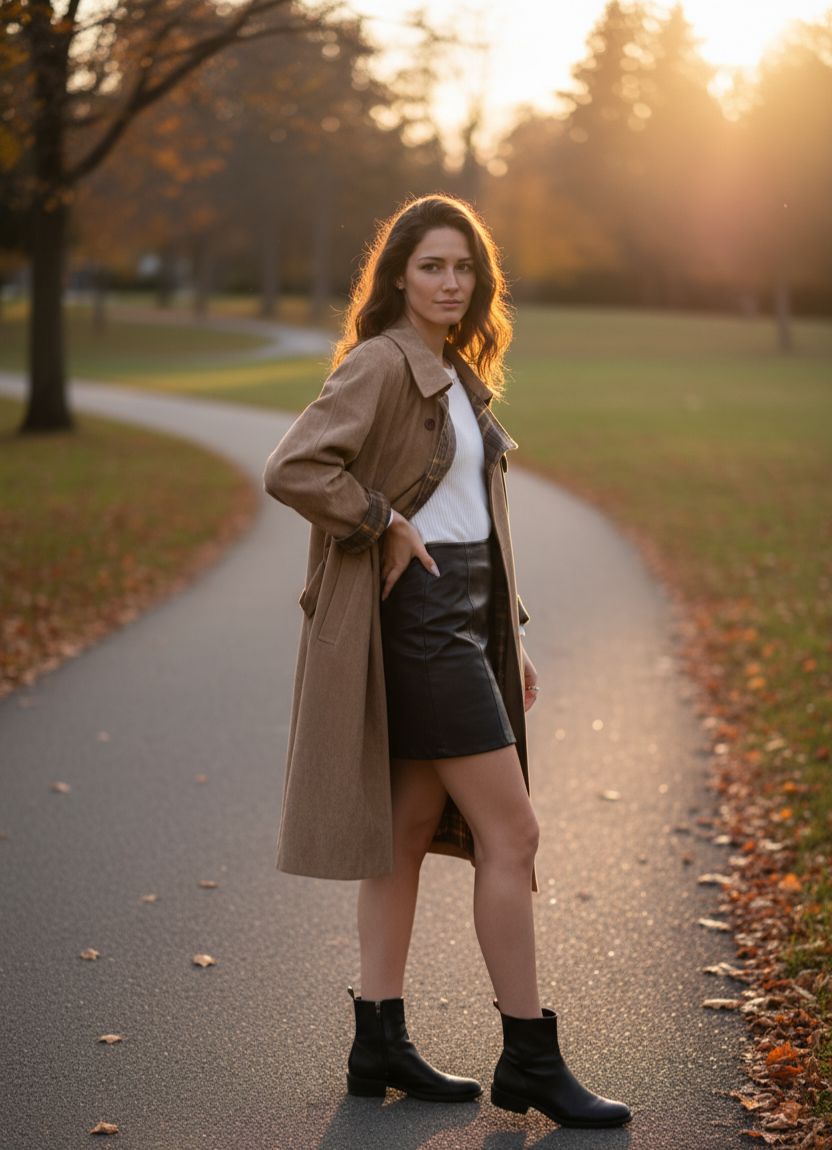 Double Sided Plaid Stitching Trench Coat