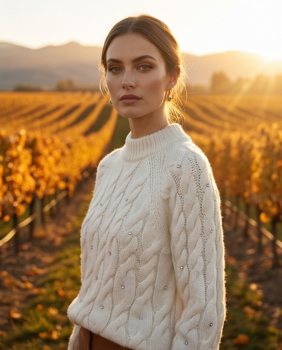 Rhinestone White Knitted Sweater