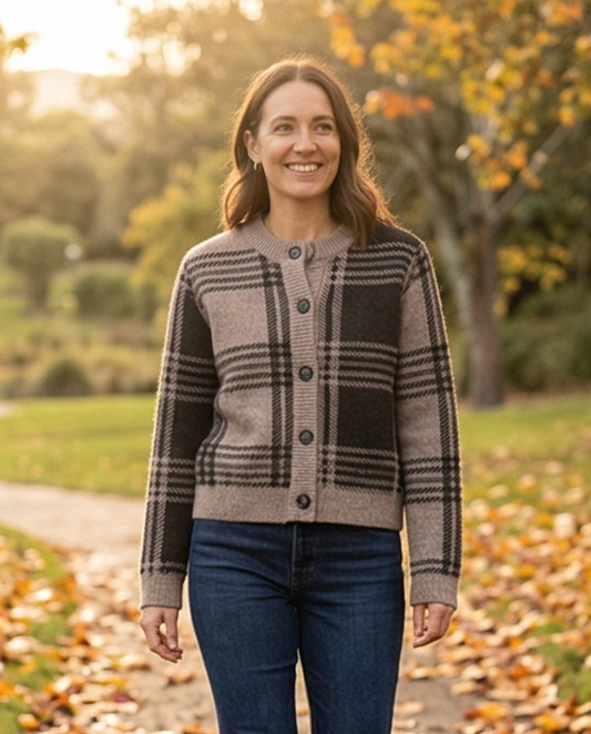 Coffee Plaid Cardigan