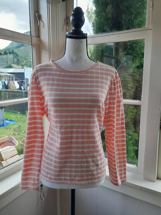 Pink&White Striped Long Sleeve Waffle Shirt, size XL