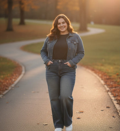 Curvy Vintage Wash Wide Leg Jeans