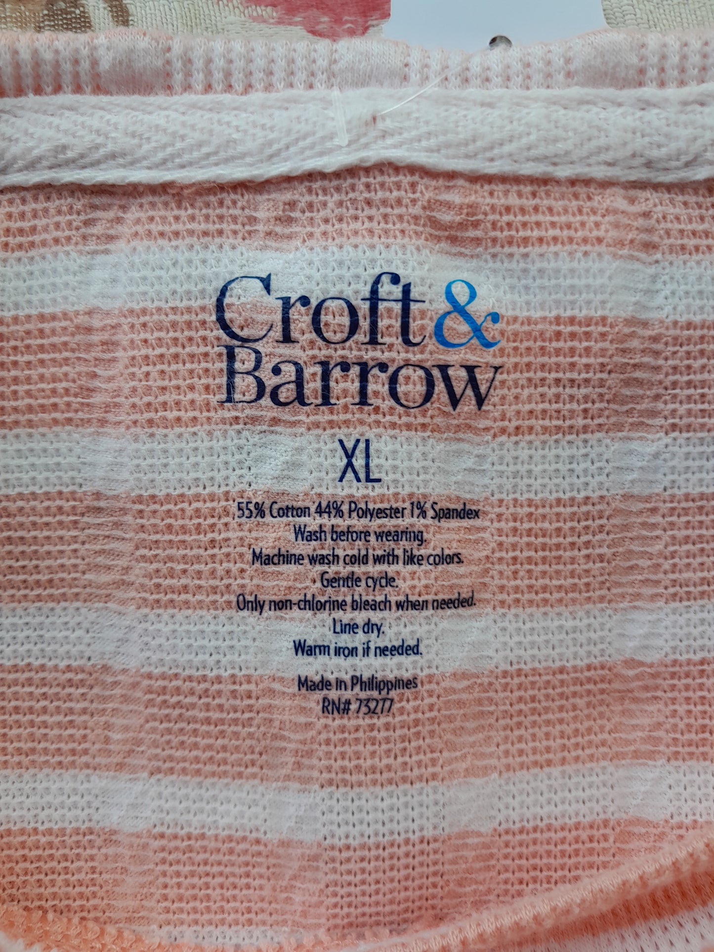 Pink&White Striped Long Sleeve Waffle Shirt, size XL